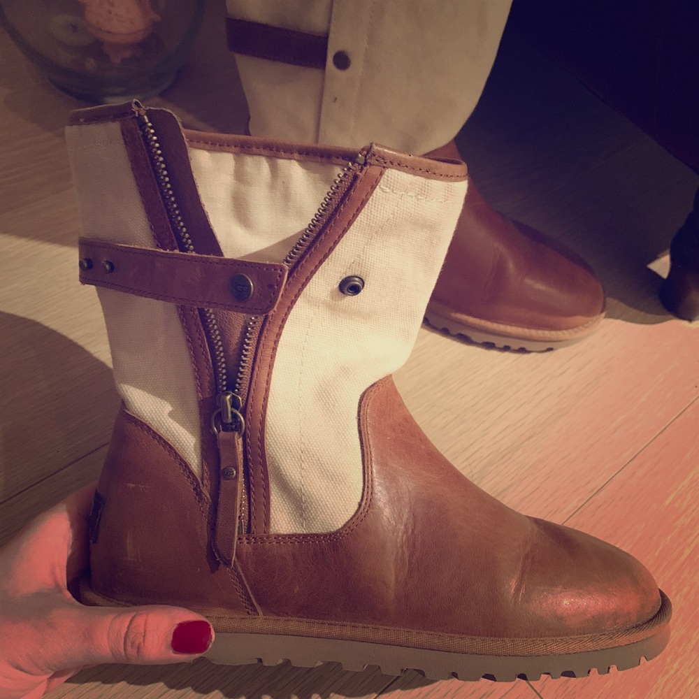 Ugg boot booties brown and white size 8